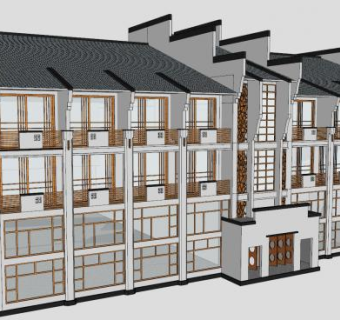 中式徽派酒店建筑sketchup模型下载_sketchup草图大师SKP模型