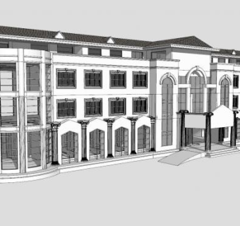 白模建筑办公楼SU模型下载_sketchup草图大师SKP模型