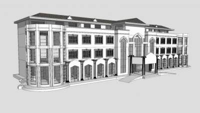 白模建筑办公楼SU模型下载_sketchup草图大师SKP模型