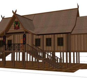 高脚吊脚楼木房屋SU模型下载_sketchup草图大师SKP模型