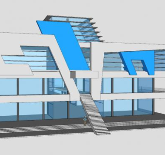 特色玻璃墙建筑房子SU模型下载_sketchup草图大师SKP模型