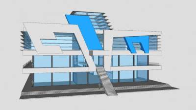 特色玻璃墙建筑房子SU模型下载_sketchup草图大师SKP模型