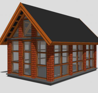 红砖小玻璃房子SU模型下载_sketchup草图大师SKP模型