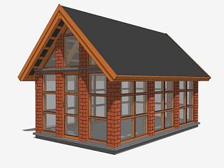 红砖小玻璃房子SU模型下载_sketchup草图大师SKP模型