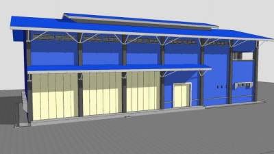蓝色厂房建筑SU模型下载_sketchup草图大师SKP模型