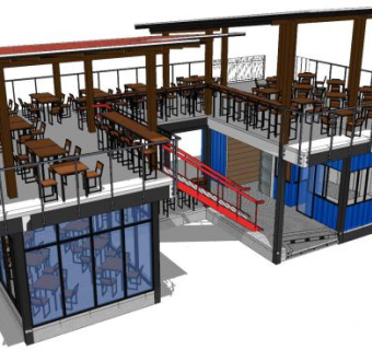 集装箱餐厅建筑SU模型下载_sketchup草图大师SKP模型