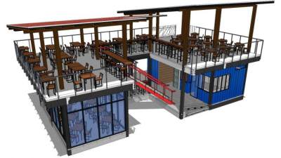 集装箱餐厅建筑SU模型下载_sketchup草图大师SKP模型