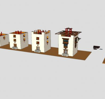 藏式独栋建筑楼房SU模型下载_sketchup草图大师SKP模型