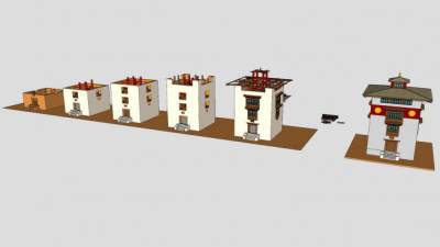 藏式独栋建筑楼房SU模型下载_sketchup草图大师SKP模型