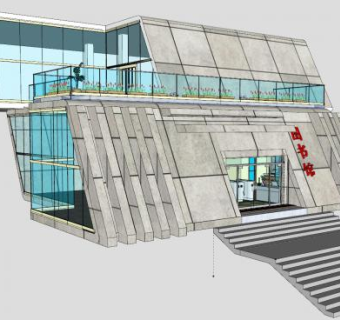 微型建筑图书馆SU模型下载_sketchup草图大师SKP模型
