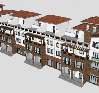 地中海排屋联排别墅建筑SU模型下载_sketchup草图大师SKP模型