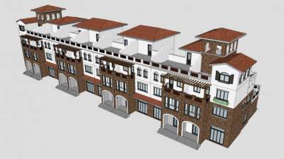 地中海排屋联排别墅建筑SU模型下载_sketchup草图大师SKP模型