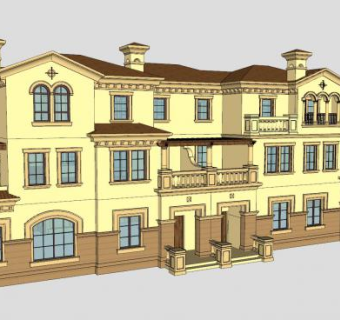 地中海别墅排屋SU模型下载_sketchup草图大师SKP模型