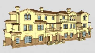 地中海别墅排屋SU模型下载_sketchup草图大师SKP模型