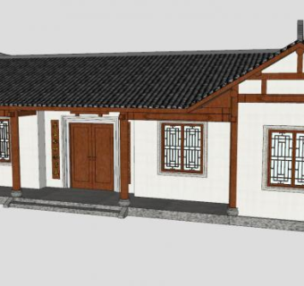 中式平房房子SU模型下载_sketchup草图大师SKP模型