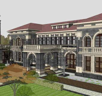 民国售楼处和售楼部建筑SU模型下载_sketchup草图大师SKP模型