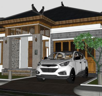 飞檐庭院别墅建筑住宅SU模型下载_sketchup草图大师SKP模型