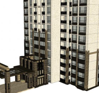 高层住宅酒店建筑SU模型下载_sketchup草图大师SKP模型
