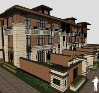新古典联排别墅住宅建筑SU模型下载_sketchup草图大师SKP模型