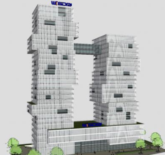 异形连体楼房建筑SU模型下载_sketchup草图大师SKP模型