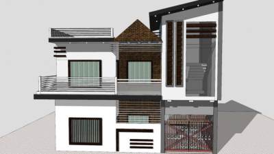 现代独栋别墅住宅二层建筑SU模型下载_sketchup草图大师SKP模型