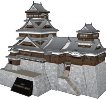 日式古建城楼建筑SU模型下载_sketchup草图大师SKP模型