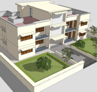 别墅公寓住宅带围墙建筑SU模型下载_sketchup草图大师SKP模型