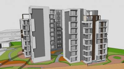 小区公寓住宅单元楼房SU模型下载_sketchup草图大师SKP模型