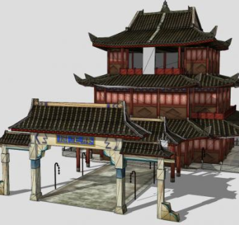 古建筑滕王阁SU模型下载_sketchup草图大师SKP模型