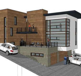 山腰间的建筑别墅SU模型下载_sketchup草图大师SKP模型