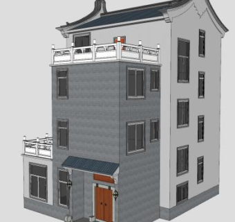 中式徽派农村别墅SU模型下载_sketchup草图大师SKP模型
