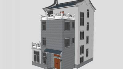 中式徽派农村别墅SU模型下载_sketchup草图大师SKP模型