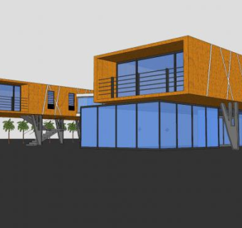 现代景观塔楼建筑SU模型下载_sketchup草图大师SKP模型