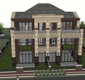 长沙欧式双拼别墅建筑SU模型下载_sketchup草图大师SKP模型