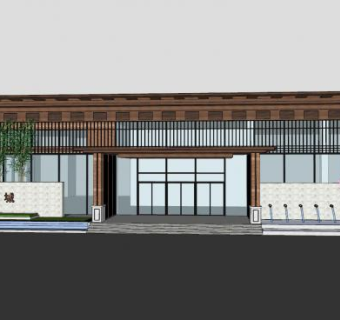 中式售楼部建筑SU模型下载_sketchup草图大师SKP模型