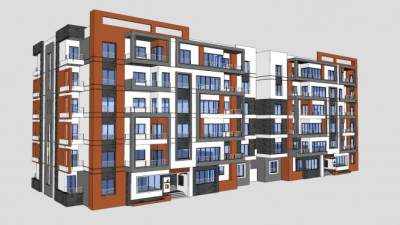 公寓住宅宿舍楼单元楼房建筑SU模型下载_sketchup草图大师SKP模型