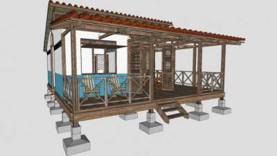 离地小木屋木房子SU模型下载_sketchup草图大师SKP模型