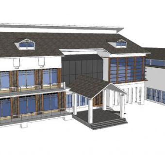 中式会所建筑二层SU模型下载_sketchup草图大师SKP模型