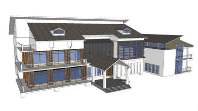 中式会所建筑二层SU模型下载_sketchup草图大师SKP模型