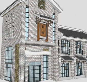 中式民国风格酒店客栈SU模型下载_sketchup草图大师SKP模型