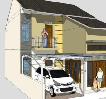 独栋立面小别墅建筑二层SU模型下载_sketchup草图大师SKP模型