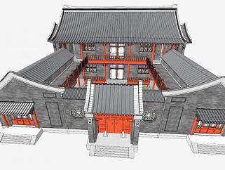 中式四合院的建筑SU模型下载_sketchup草图大师SKP模型