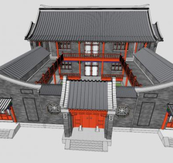 中式四合院的建筑SU模型下载_sketchup草图大师SKP模型