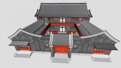 中式四合院的建筑SU模型下载_sketchup草图大师SKP模型