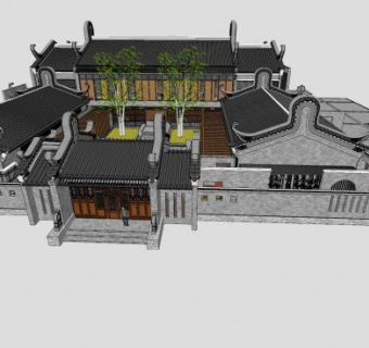 岭南风格四合院建筑会所SU模型下载_sketchup草图大师SKP模型