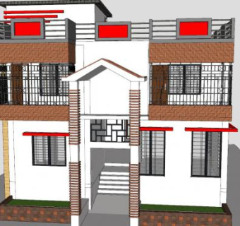 农村自建房二层别墅建筑SU模型下载_sketchup草图大师SKP模型