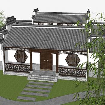 中式<em>风</em>四合院<em>建筑</em>SU模型下载_sketchup草图大师SKP模型