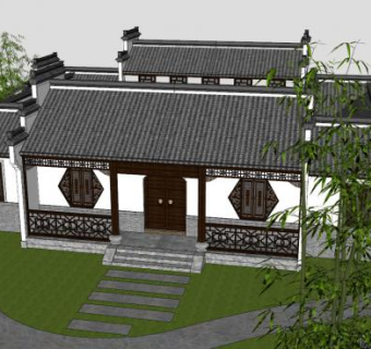 中式风四合院建筑SU模型下载_sketchup草图大师SKP模型