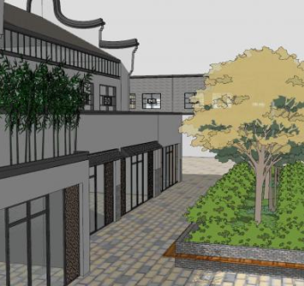 中式岭南风格商业街SU模型下载_sketchup草图大师SKP模型