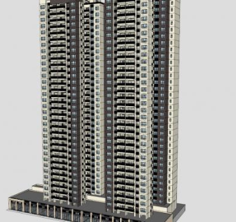 高层建筑带沿街商铺SU模型下载_sketchup草图大师SKP模型